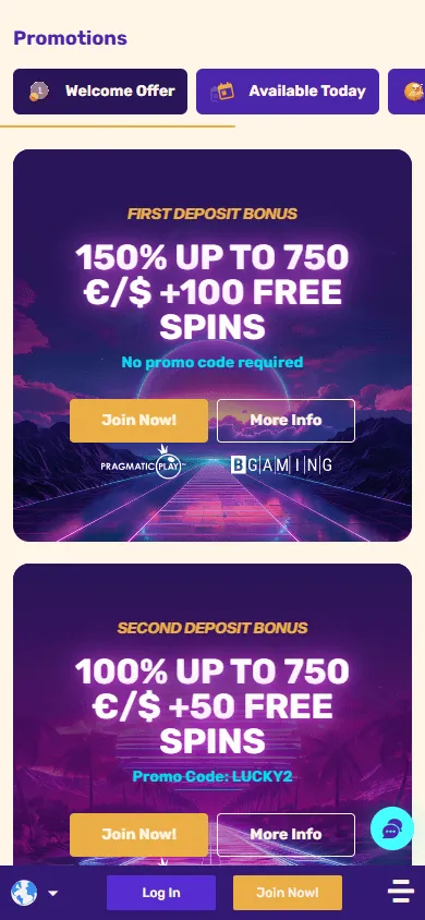 Letslucky Casino mobile promotions area with bonus offers